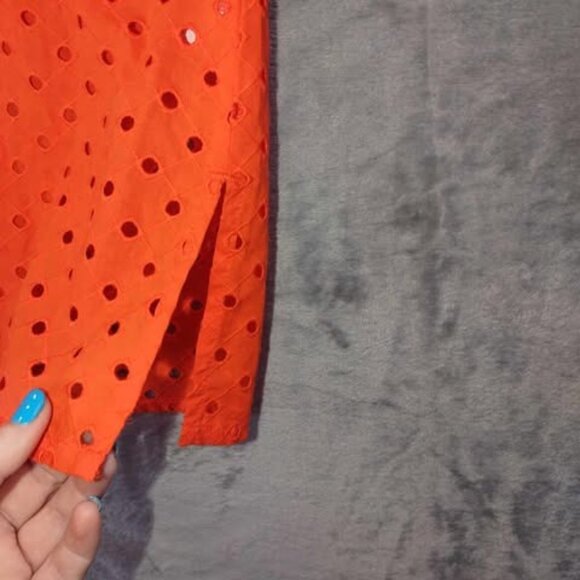 J.Crew Women's XS Eyelet Tunic Top Bright Orange Navy Trim sunny season staple - Picture 5 of 10